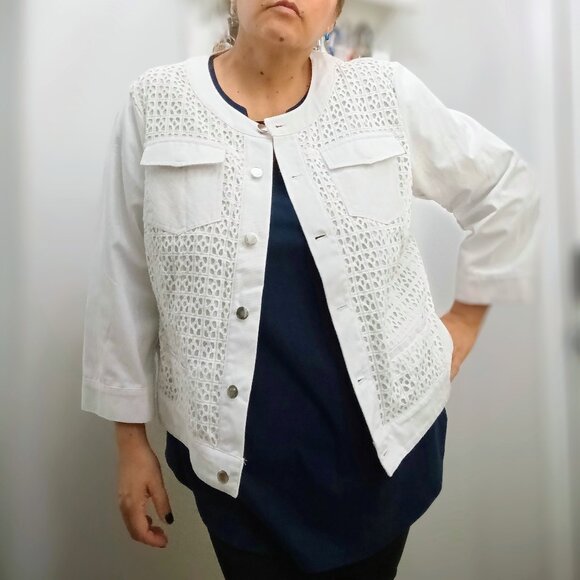 BLEU ICE Denim White Jacket. Plus Size 1XL - Picture 1 of 7